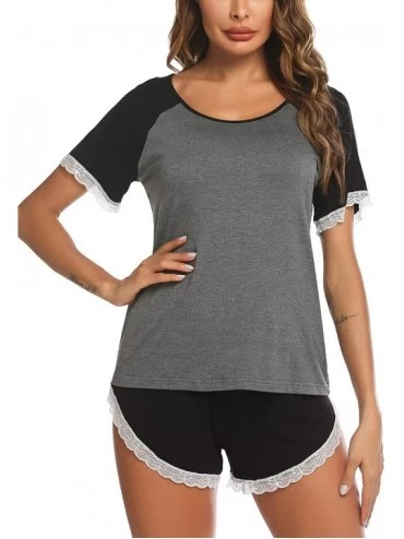 Nightgowns & Sleepshirts Women's Shorts Pajama Set Tank Tops with Shorts Sleepwear Sets Pjs - 02 Grey-black - CA1900SEMZ3 $16.89