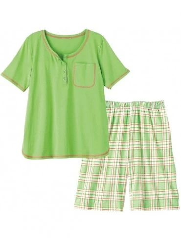 Sets Women's Short Pajama Set - Checkered Woven Pants & Short Sleeve PJ Top - Pear - CO18RYW27YZ $22.18