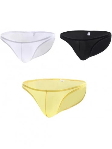 Briefs 3 Pack Men's Plain Color Ice Silk Semi-Transparent Low Rise Briefs Thongs Panties - A3 Pack - C41844EIIU3 $35.99