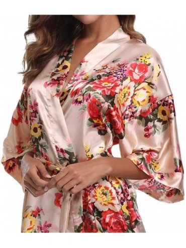 Robes Women's Floral Short Robe Silk Kimono Bathrobe for Bride Bridesmaids Nightgown - Champagne - C01804I5HSE $11.18