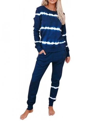 Sets Women's 2 Piece Loungwear Set Tie Dye Stripe Sweatshirt Sweatpants Sweatsuits Blue 2XL - CH190H05T78 $21.64