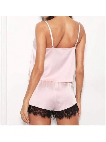 Sets PJ Women's Sleepwear Sleeveless Strap Nightwear Lace Trim Satin Cami Top Pajama Sets - B_pink - CF18H0DX6S0 $10.55