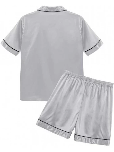 Sleep Sets Men's Silky Satin Button Down Shirt Top with Elastic Waist Boxer Shorts Sleepwear Pajamas Set - Silvery Grey - CK1...