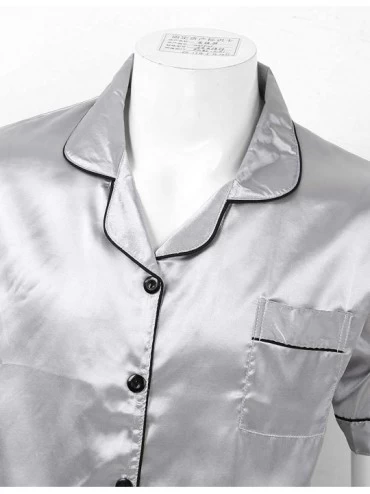 Sleep Sets Men's Silky Satin Button Down Shirt Top with Elastic Waist Boxer Shorts Sleepwear Pajamas Set - Silvery Grey - CK1...