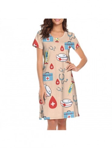 Nightgowns & Sleepshirts Women's Lady Bugs Nightgown Short Sleeve Sleepshirts Dress - White-158 - CS18ANEMHGY $57.67