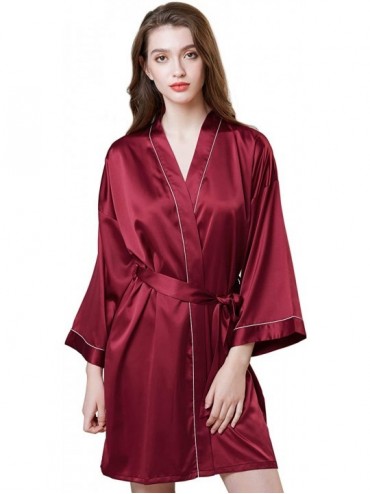 Robes Womens Satin Robe-Kimono Robes for Women-Short-Solid Color Bathrobes - Wine Red - CW18OQ5DAA4 $37.10