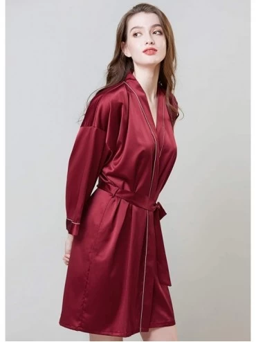 Robes Womens Satin Robe-Kimono Robes for Women-Short-Solid Color Bathrobes - Wine Red - CW18OQ5DAA4 $20.28