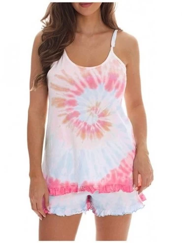 Sets Womens Tie Dye Printed Sleepwear Lounge Short Sleeve Pajama Set Night Shirt with Shorts - Pink - CK190LQZCHG $49.06