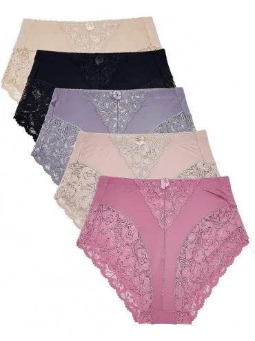 Panties 5 Pack Plus Size Underwear Women Light Control Full Cover Lace Briefs Panties - 5 Pack (Assorted Color) - CA12C689759...