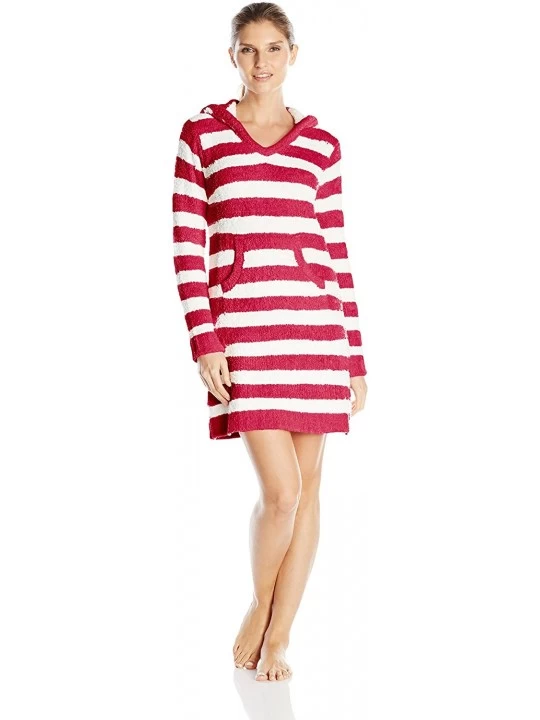 Tops Women's Marshmallow Hooded Lounger - Red/Cream Stripe - CR122G34EL1 $23.70