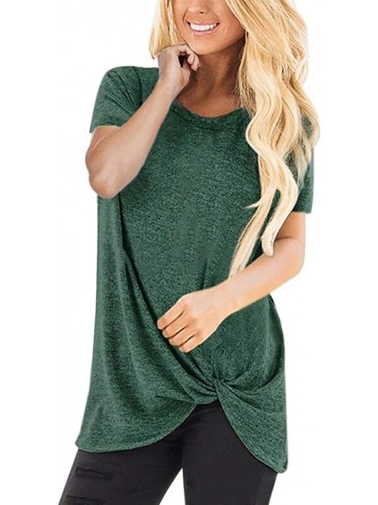 Nightgowns & Sleepshirts Women's Casual Solid Color Short Sleeve O-Neck Shirt Knotted Top T-Shirt - Green - CM1944S3CMA $28.28