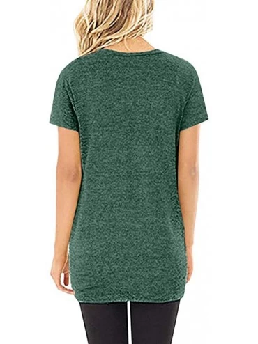 Nightgowns & Sleepshirts Women's Casual Solid Color Short Sleeve O-Neck Shirt Knotted Top T-Shirt - Green - CM1944S3CMA $11.11