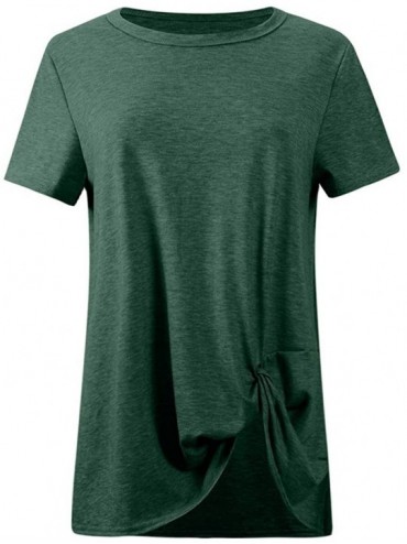 Nightgowns & Sleepshirts Women's Casual Solid Color Short Sleeve O-Neck Shirt Knotted Top T-Shirt - Green - CM1944S3CMA $28.28