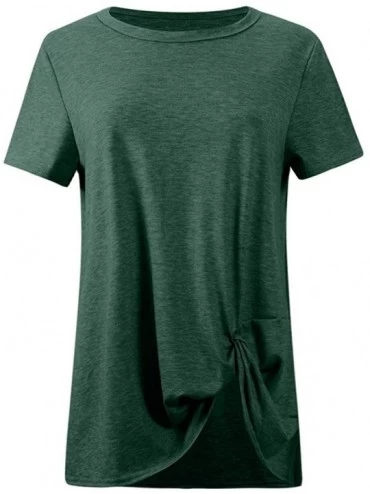 Nightgowns & Sleepshirts Women's Casual Solid Color Short Sleeve O-Neck Shirt Knotted Top T-Shirt - Green - CM1944S3CMA $11.11