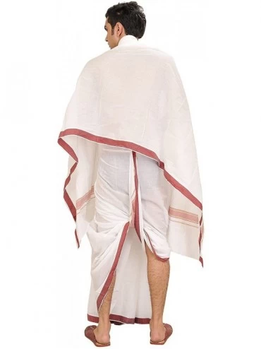Sleep Sets White Dhoti and Angavastram Set with Woven Border - Apple Butter - CE18WCHIRWD $48.17