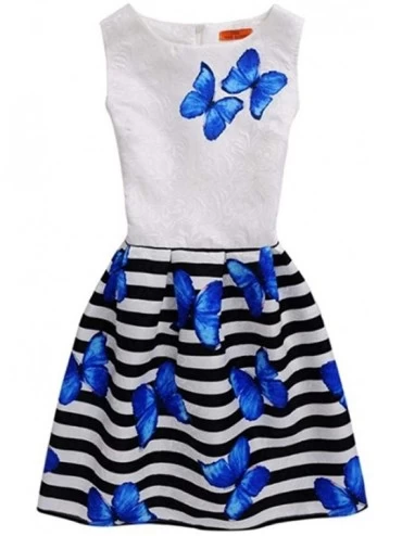 Sets Womens Children Girls Mommy ＆ Me Vintage Cocktail Sleeveless Butterfly Print Party Dress Family Clothes Outfits Blue - C...