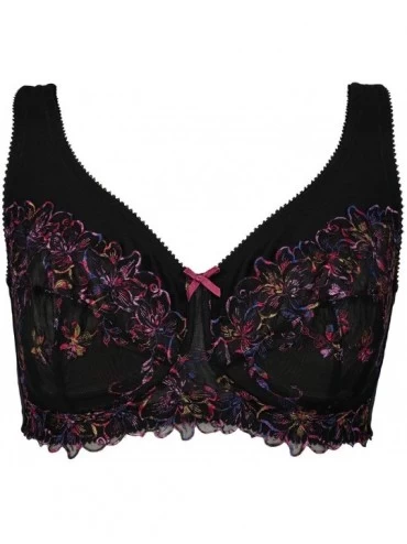 Bras Women's Plus Size Embroidered Lace Wirefree Support Bra 725403 - Black (Black 72540310) - CD18YR3KMDU $47.89