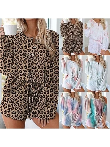 Sets Women Tie Dye Printed Pajama Set 2 Piece Nightwear Drawstring Shorts Summer Loungewear Sleepwear Casual Clothes - C - CI...