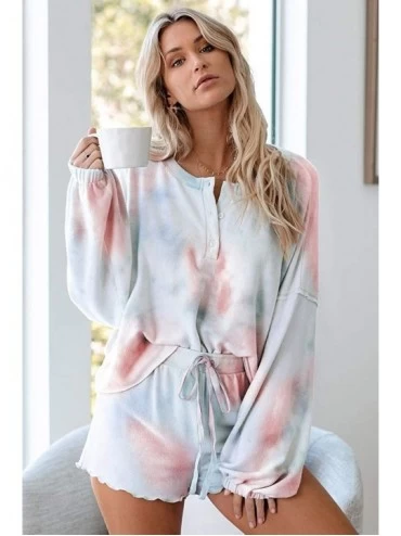 Sets Women Tie Dye Printed Pajama Set 2 Piece Nightwear Drawstring Shorts Summer Loungewear Sleepwear Casual Clothes - C - CI...