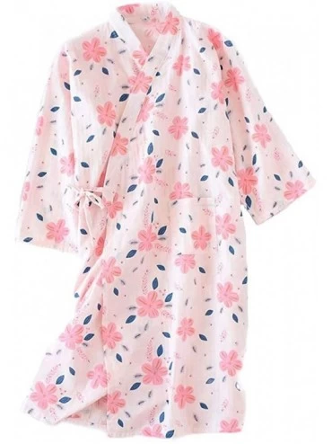 Nightgowns & Sleepshirts Women's Cotton Kimono Long Sleeve Daisy Printed Bathrobe Sleepwear - Pink Flower1 - C612LA0INLR $60.84
