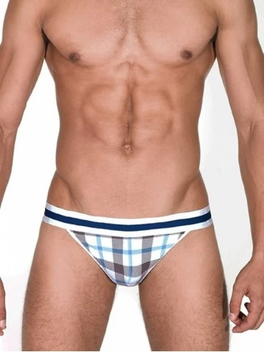 G-Strings & Thongs Mens Underwear- Bikini Thong- Low Rise T-Back- Stylish Waistband - Brown / Blue - CS11FO7522R $18.79