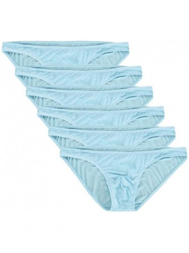 Briefs Mens Basic Bikini Briefs Pack Low Rise Ice Silk Underwear - 6-pack Light Blue - CM18LGKO0ZD $54.59