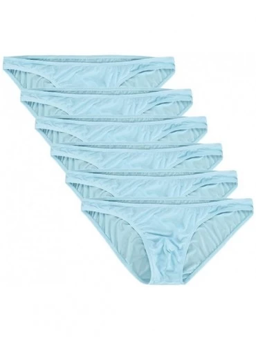 Briefs Mens Basic Bikini Briefs Pack Low Rise Ice Silk Underwear - 6-pack Light Blue - CM18LGKO0ZD $44.78