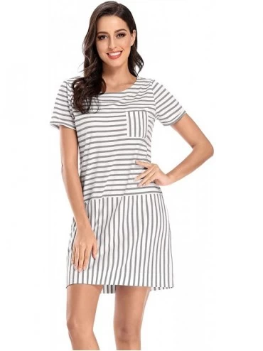 Nightgowns & Sleepshirts Women's Casual Short Sleeve Striped Sleepshirts Comfy Loose Cotton Nightgowns with Pockets Loungewea...