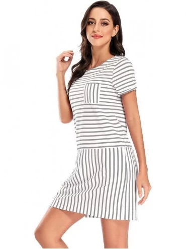 Nightgowns & Sleepshirts Women's Casual Short Sleeve Striped Sleepshirts Comfy Loose Cotton Nightgowns with Pockets Loungewea...