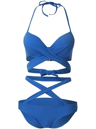 Baby Dolls & Chemises Women's One Piece Swimwear Backless Tummy Control Monokini Swimsuits - Blue - CA194AU2N65 $9.97