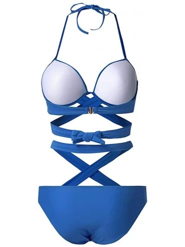 Baby Dolls & Chemises Women's One Piece Swimwear Backless Tummy Control Monokini Swimsuits - Blue - CA194AU2N65 $9.97