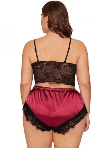 Sets Women's Plus Size Spaghetti Strap Lace Trim Bralette and Shorts Sleepwear Pajama Lingerie Set - Multicoloured - CB18XIX5...