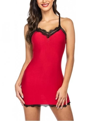 Baby Dolls & Chemises Babydoll for Women Sexy Lingerie Hot One Piece Sleepwear Dress Lace Mini Teddy - Red - C11836SGNA6 $13.89