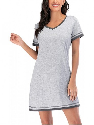 Tops Womens Short Nightgown Short Sleeve Sleepwear V Neck Loungwear Pajama Dress - Light Gray - C319C9238DT $45.39