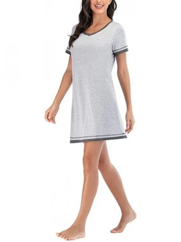 Tops Womens Short Nightgown Short Sleeve Sleepwear V Neck Loungwear Pajama Dress - Light Gray - C319C9238DT $19.82