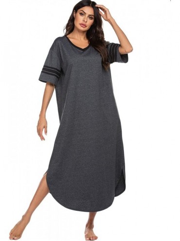 Nightgowns & Sleepshirts Long Nightgown- Womens V Neck Loungewear Oversized Sleepwear Loose Sleep Dress - Long Nightgown_dark...