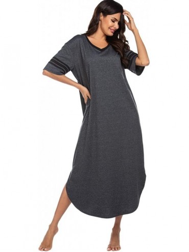 Nightgowns & Sleepshirts Long Nightgown- Womens V Neck Loungewear Oversized Sleepwear Loose Sleep Dress - Long Nightgown_dark...