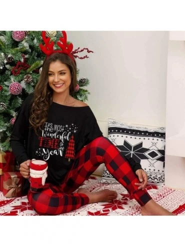 Sets Christmas Pajamas Sets for Women 2 Piece Outfits Sleepwear Letter Print Long Sleeve Top and Plaid Pants Nightwear Suits ...
