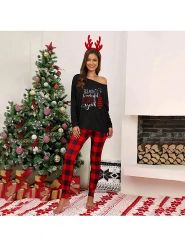 Sets Christmas Pajamas Sets for Women 2 Piece Outfits Sleepwear Letter Print Long Sleeve Top and Plaid Pants Nightwear Suits ...
