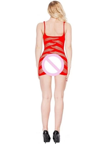 Baby Dolls & Chemises Mini Lingerie Dress for Women Sexy Fishnet Teddy Chemise Lace Slips Sleep Skirt V-Neck Strappy Babydoll...