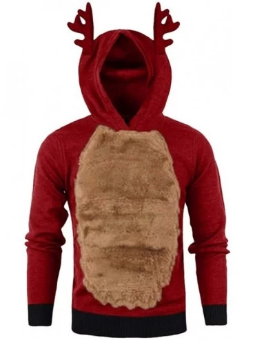 Shapewear Men Autumn Winter Xmas Hoody Reindeer Feather Hooded Christmas Fleece 3D Tops - Red - CU193M464NO $39.65