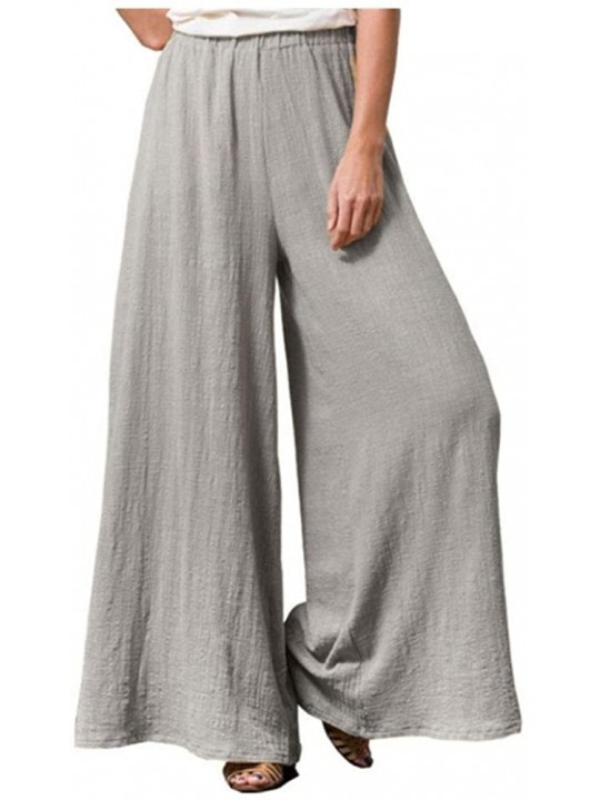Bottoms Women's Casual Cotton Linen Wide Leg Palazzo Pants Loose Fit Trousers with Pocket - Grey - CB19D65UD86 $55.21