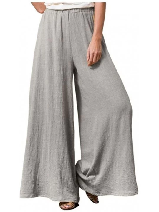 Bottoms Women's Casual Cotton Linen Wide Leg Palazzo Pants Loose Fit Trousers with Pocket - Grey - CB19D65UD86 $26.29