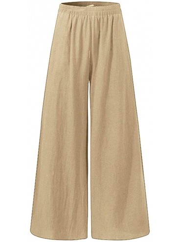 Bottoms Women's Casual Cotton Linen Wide Leg Palazzo Pants Loose Fit Trousers with Pocket - Grey - CB19D65UD86 $55.21