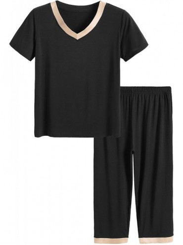 Sets Women's Sleepwear Tops with Capri Pants Pajama Sets - Black - C719CMHI7MQ $55.55