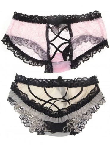 Panties Womens Floral Lace Cheeky Hipster Panties Crotchless Underwear Midnight Briefs - N - CU1820GSDT5 $20.27