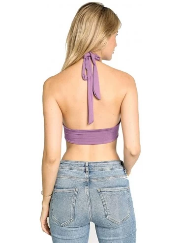Camisoles & Tanks Women Sexy Backless Camisole with Halter Slim Fit Lace-up Vest Tube Top Style - Purple - CG196NXM7C0 $20.60