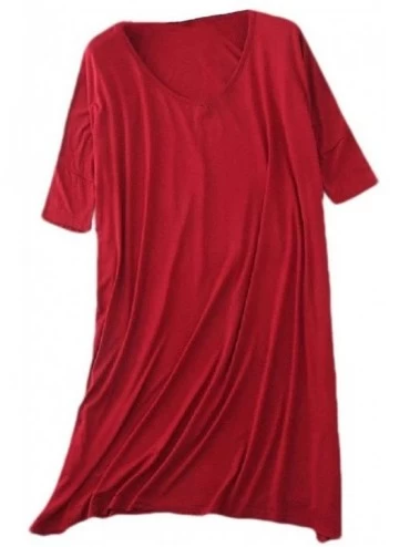 Sets Women's Mid-Length Oversize Pure Color V Neck 1/2 Sleeve Stylish Loungewear - Red Wine - C8190XCCEGN $43.32