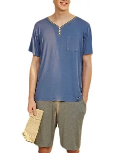 Sleep Sets Men Knit Nightwear Short Sleeve Modal 2 PCS Outfits Tops with Shorts Sleep Set - 1 - C819DYYL5HS $57.02