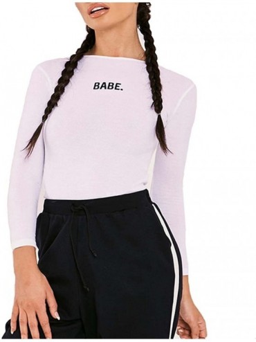 Shapewear Women's Babe Long Sleeve Round Neck Bodysuits Jumpsuits - White - C01887WQHDU $41.41